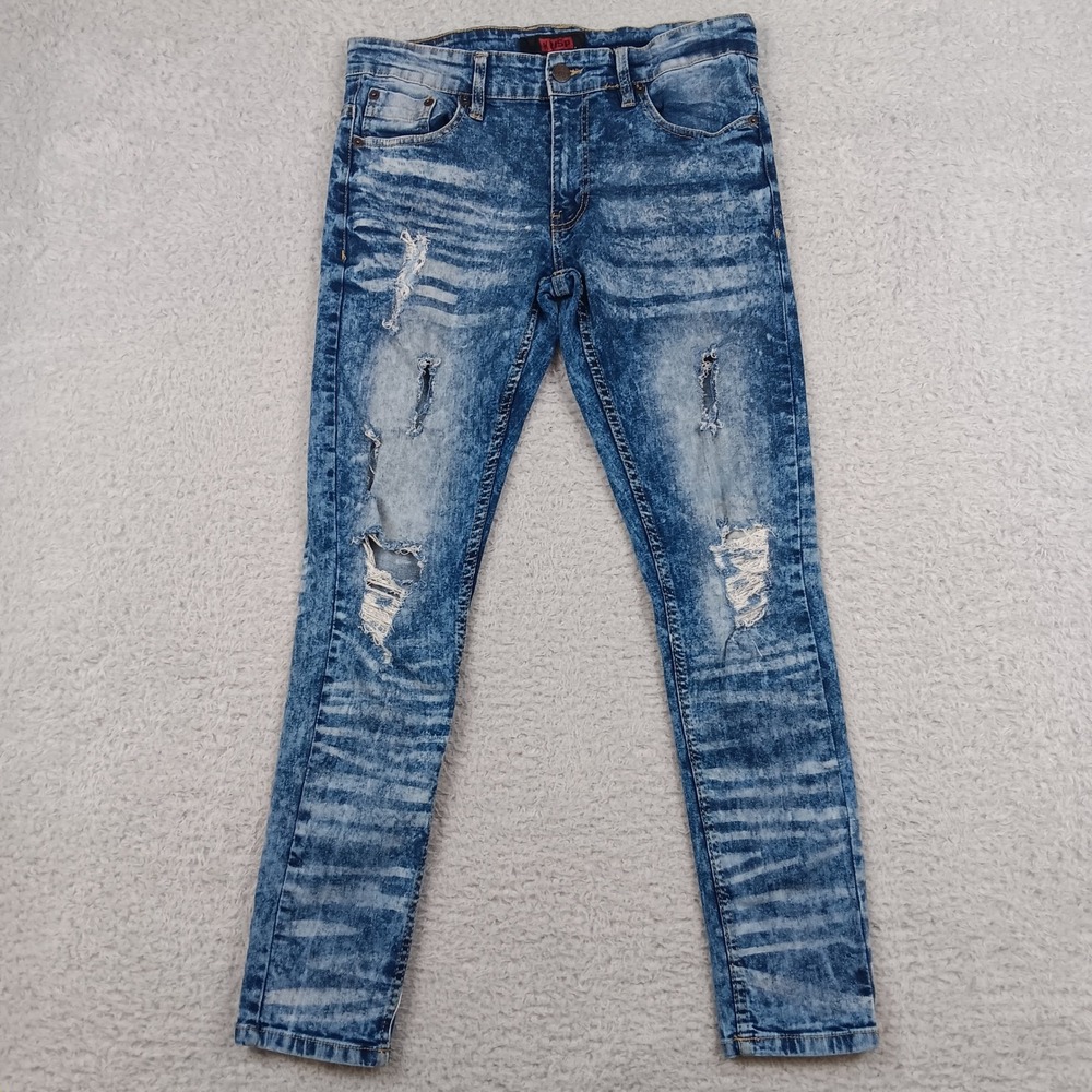 Krisp Jeans Slim Men 29/30 Blue Acid Wash Distressed Ripped Streetwear